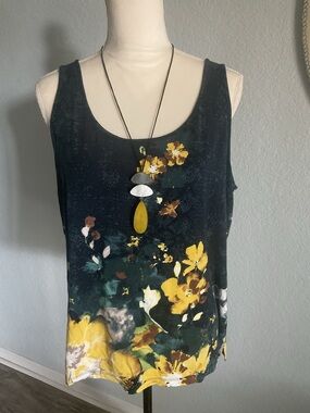 Chico's Black Tank with Yellow Floral Print